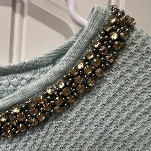 Hinge Small Light Blue Sweater with Embellished Collar (flawed missing 2 beads) - Picture 2 of 11